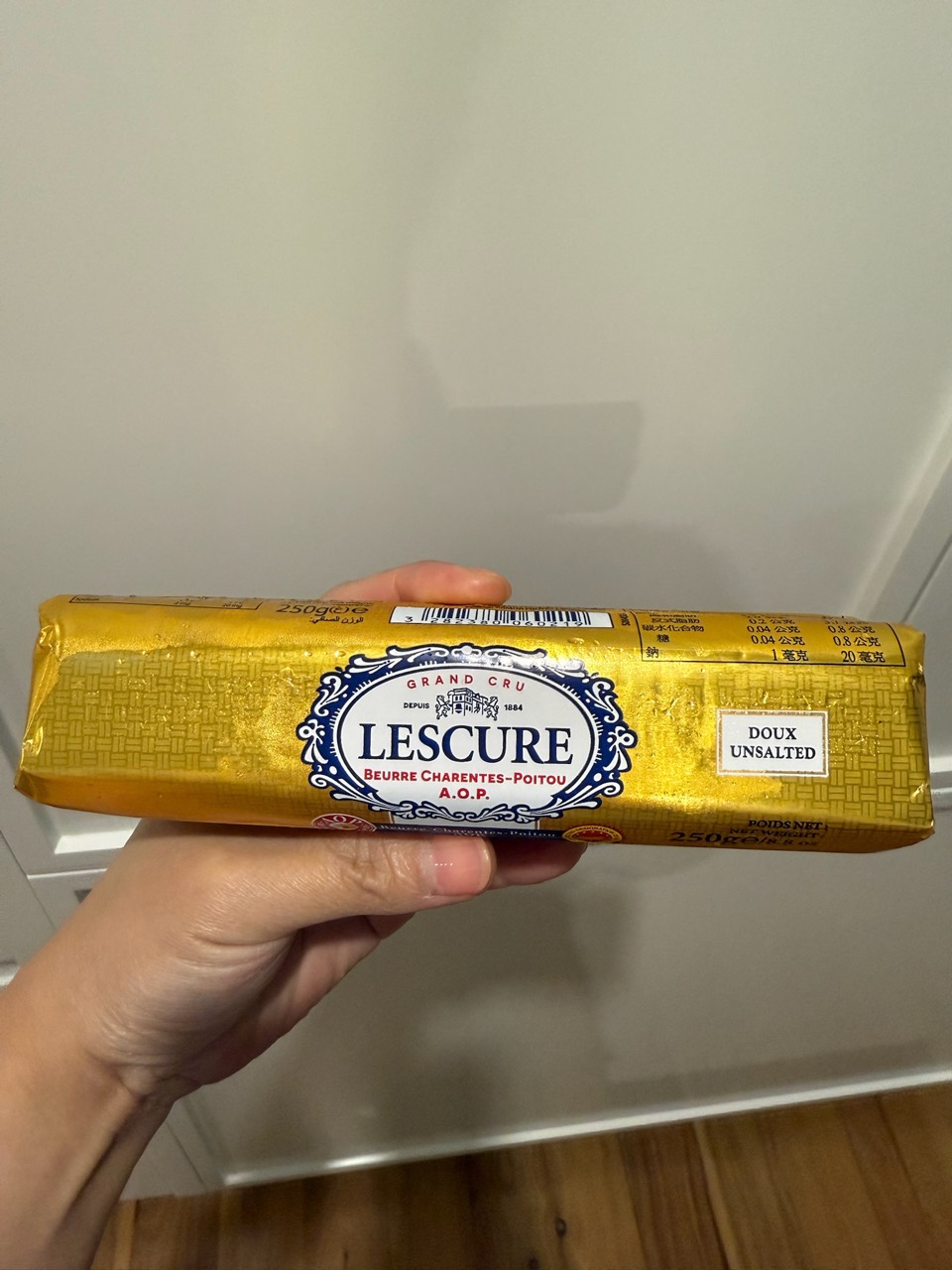 Lescure Charentes-Poitou AOP unsalted butter in its original gold wrapper