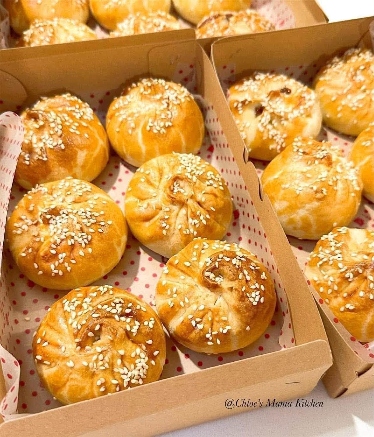 Chloe's Mama Kitchen Seremban siew bao with sesame-topped golden pastry.