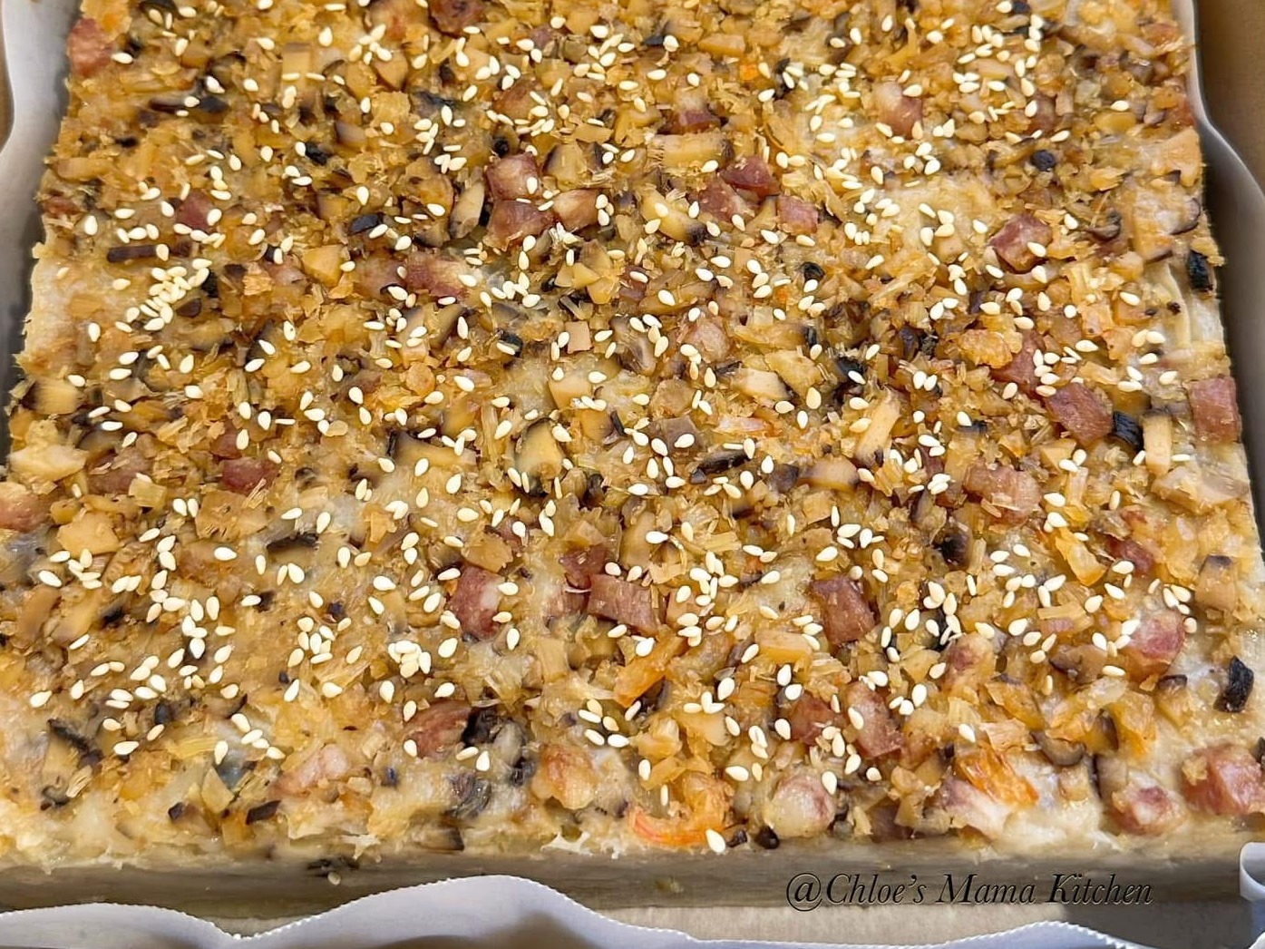 Traditional radish cake in a tray.